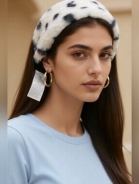 NWT BARTS Amsterdam Calla Spotted Black and Cream Faux Fur Headband